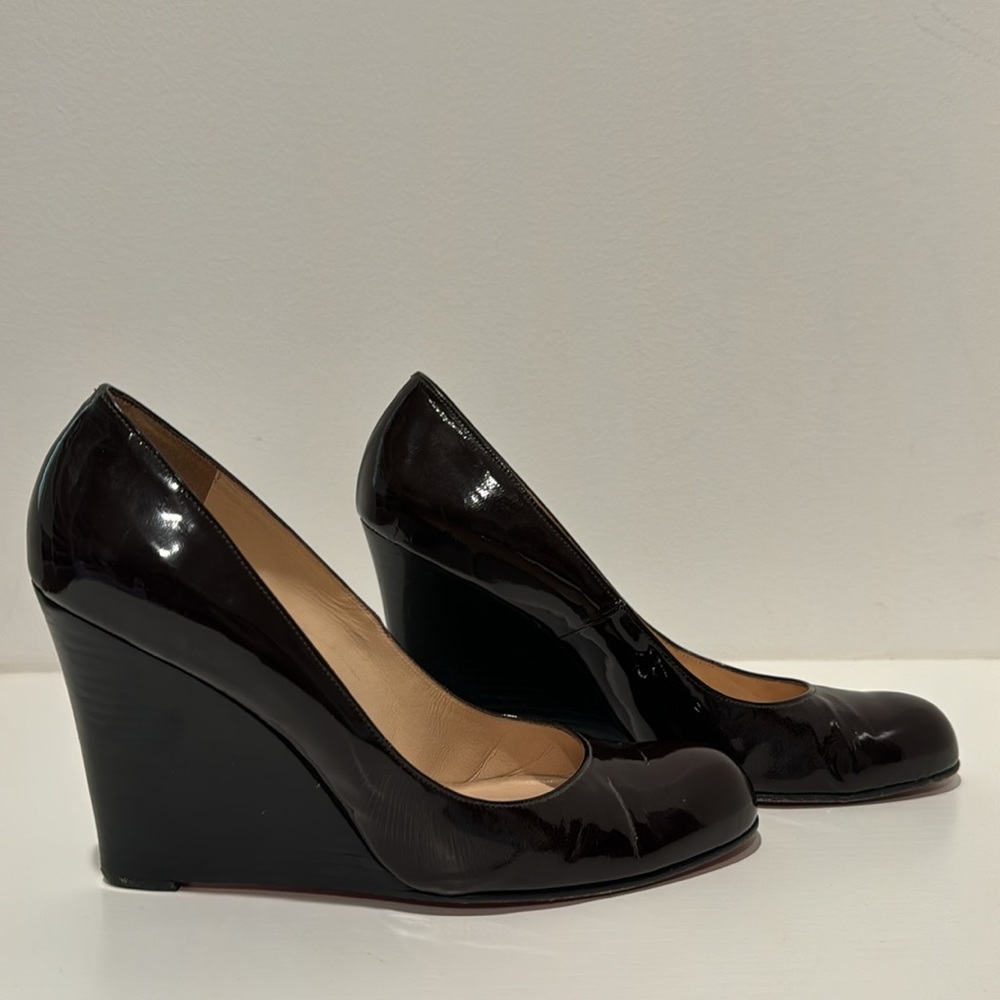 Christian Louboutin Patent Leather Wedges - Brown, size 41